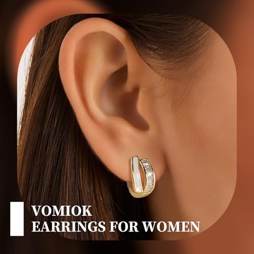 Gold Silver Huggie Hoop Earrings for Women 18K Gold & Sterling Silver Plated Cubic Zirconia Hoop Earrings Double Hoops Earrings Hypoallergenic Non Tarnish Earings Jewelry Gift - color: Gold-B