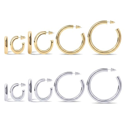 14K Gold Plated Sterling Silver Enamel Color Huggie Hoop Earrings for Women – Wide Range of Vibrant Color Options Available - color: Gold Silver 8pc Bundle