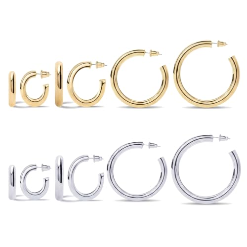 14K Gold Plated Sterling Silver Enamel Color Huggie Hoop Earrings for Women – Wide Range of Vibrant Color Options Available - color: Gold Silver 8pc Bundle