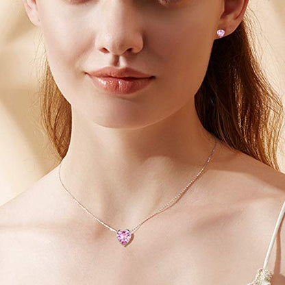 Aurora Tears Hearts Necklace Earrings Jewelry Sets - Women 925 Sterling Silver Birthstone Pendants Earrings Set Crystal Wedding Birthday Jewelry - color: J.October-set