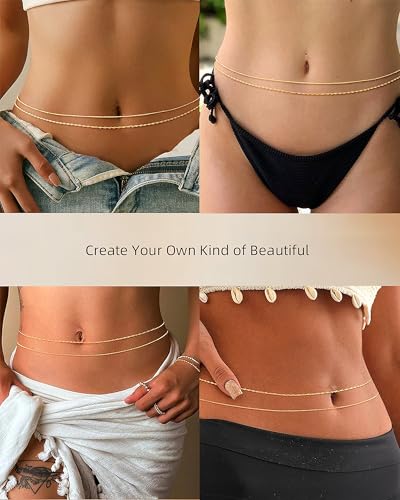 Hypoallergenic 18K Gold Waist Chains Set: 3 Pcs Waterproof 316L Surgical Stainless Steel Beaded Belly Body Chain Fashion Stomach Belt Hip Bikini Jewelry for Women - style: Gold - Beaded Waist