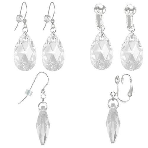 Sparkling Austrian Clear Crystal 22mm Teardrop Pear Dangle Earrings, Pierced or Clip On, Hypoallergenic Gold or Silver, Gift for Her - style: sterling silver earwires