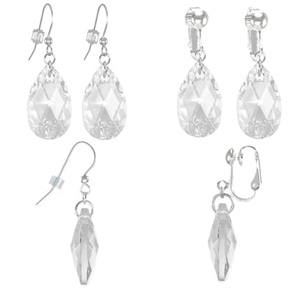 Sparkling Austrian Clear Crystal 22mm Teardrop Pear Dangle Earrings, Pierced or Clip On, Hypoallergenic Gold or Silver, Gift for Her - style: sterling silver earwires