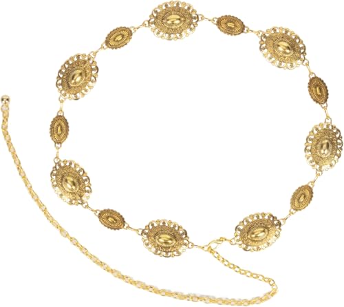Women Western Concho Chain Belt - Fashion Gold Metal Waist Cowgirl Belt for Dresses Jeans - color: Gold