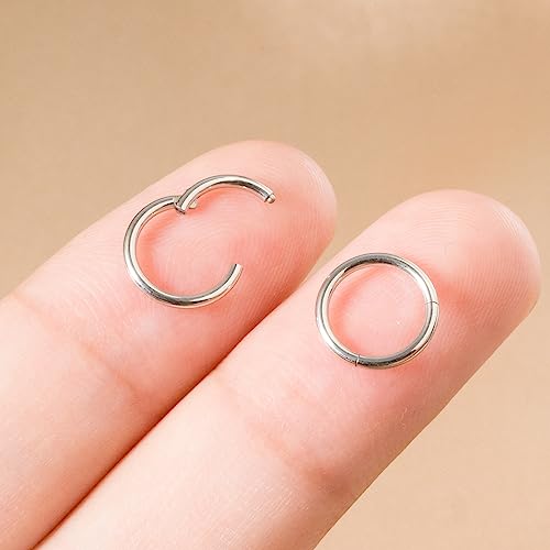 Small Gold Hoop Earrings, Lightweight 14K Gold Plated Huggie Hoop Earrings for Cartilage Helix Tragus, Hypoallergenic Earrings for Women Men, Tiny Thin Hoops Surgical Steel Endless Hoops Earrings 6-10 mm - color: 7mm Hoop Silver-18g