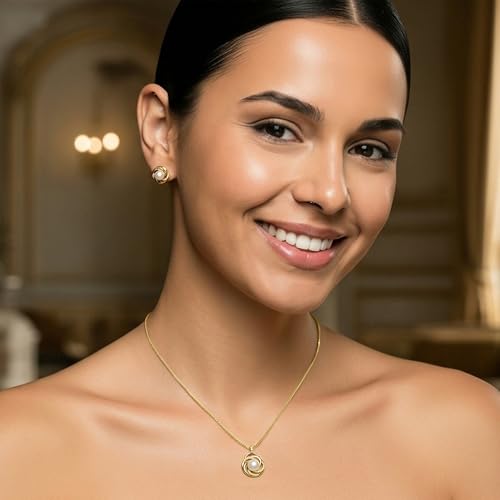 Mariell Freshwater Pearl Wedding Necklace Earrings Set for Brides, Bridesmaids, Birthday Gift - color: Gold