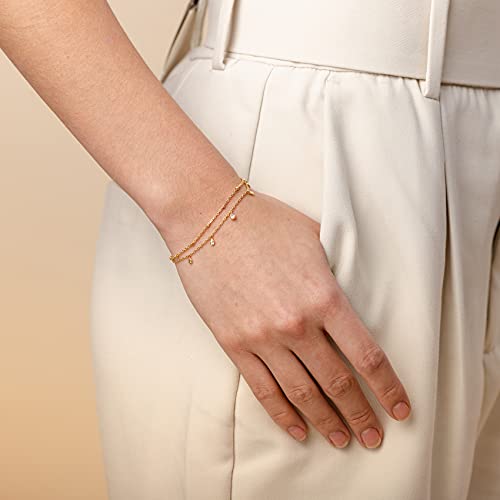 PAVOI 14K Gold Plated Beaded Bracelet for Women | Stackable Gold Bead Bracelet | Adjustable Dainty Gold Jewelry - style: Double