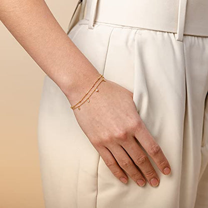 PAVOI 14K Gold Plated Beaded Bracelet for Women | Stackable Gold Bead Bracelet | Adjustable Dainty Gold Jewelry - style: Double