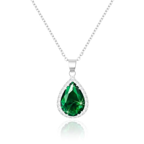 Linawe Crystal Chain Necklace for Women Trendy, Imitation Diamond Pendant, Statement Cubic Zirconia Boho Jewelry Set, 14K Gold/Rose Gold/Silver Birthstone Necklace - color: Silver,May
