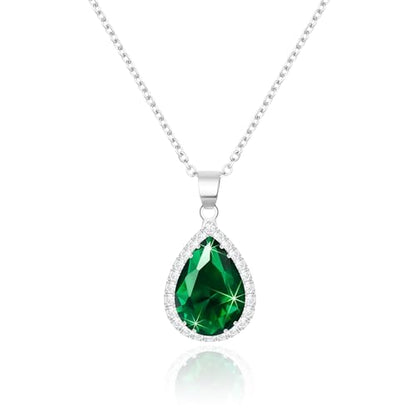 Linawe Crystal Chain Necklace for Women Trendy, Imitation Diamond Pendant, Statement Cubic Zirconia Boho Jewelry Set, 14K Gold/Rose Gold/Silver Birthstone Necklace - color: Silver,May