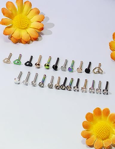 18G 20G Nose Rings Piercings Hypoallergenic Nose Studs 316L Surgical Steel Heart Nose Rings L Shaped Straight Screw Nose Piercing Jewelry for Women Men Silver Black Rose Gold Colorful - color: 18G Mix Color-Straight Shaped