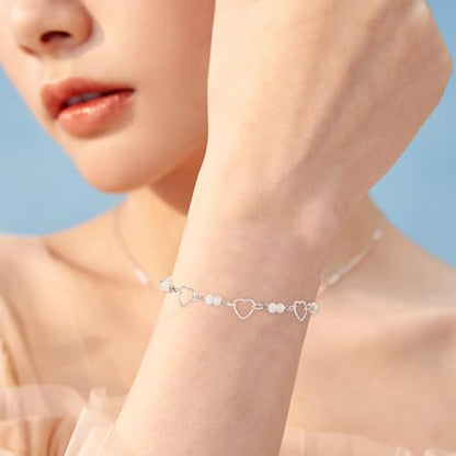 Elecrelive 5pcs 925 Sterling Silver Heart Charms Love Heart Bezel Frame Hollow Link Connector Charms for Valentine's Day DIY Bracelet Necklace Earring Making - color: Silver-Heart