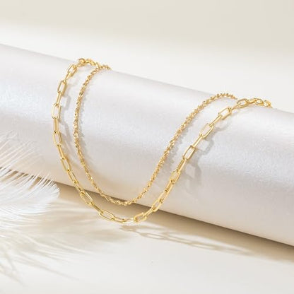 14K Gold Anklets for Women Gold Ankle Bracelets for Women | 14K Gold Anklets for Women Double-Layer Design Delicate Chain Stacked with Paperclip Link Anklets for Womens Ankles Bracelets