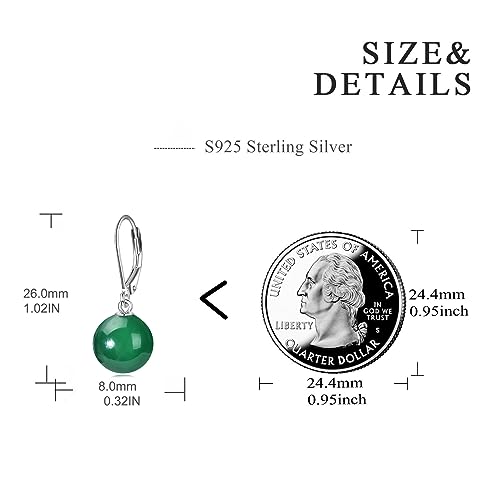 925 Sterling Silver Pearl Leverback Earrings Dangle Drop Jewelry Gifts for Women - style: Green Agate