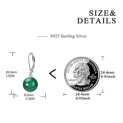 925 Sterling Silver Pearl Leverback Earrings Dangle Drop Jewelry Gifts for Women - style: Green Agate