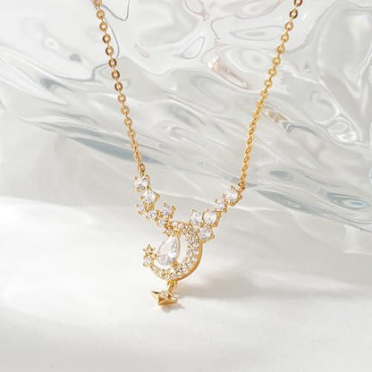 WEARON Gold Necklace for Women Gold Star Necklace 14K Gold Plated CZ Necklace Dainty Choker Charm Necklaces Hypoallergenic Trendy Jewelry for Women Gift - color: Moon Star Y