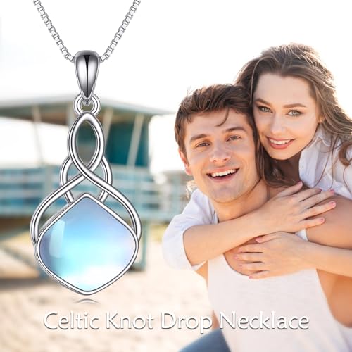 YAFEINI Irish Celtic Pendant Necklace Sterling Silver Natural Stone Teardrop Necklace Jewelry Gifts For Women Girls - color: Moonstone necklace