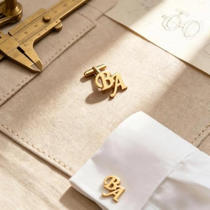 Custom Men’s Cufflinks - Personalized Cuff Links Initials/Names/Dates - 18K Gold Plated 304 Stainless Steel - Ideal Father’s Day & Christmas Gift for Men - style: Style 5