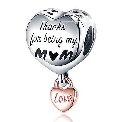 925 Sterling Silver Charms for Bracelets Necklaces Dangle Pendant With 5A Cubic Zirconias Bead Charm for Women DIY Jewelry - style: Love My MOM Charm