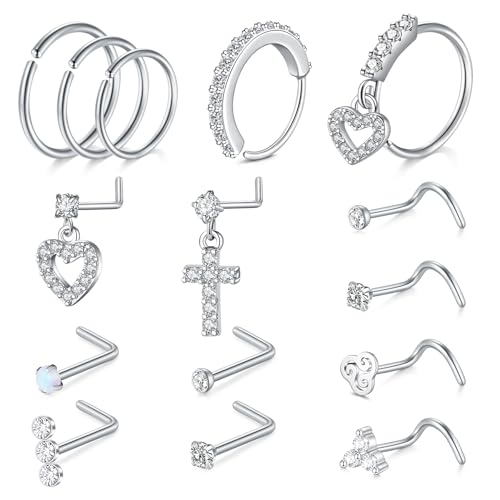Briana Williams 18G 20G Nose Rings for Women Nose Piercings Nose Rings Hoops Nose Studs Surgical Steel Nose Ring Silver Gold Nose Piercing Jewelry - color: C -20g, silver