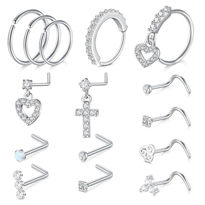 Briana Williams 18G 20G Nose Rings for Women Nose Piercings Nose Rings Hoops Nose Studs Surgical Steel Nose Ring Silver Gold Nose Piercing Jewelry - color: C -20g, silver