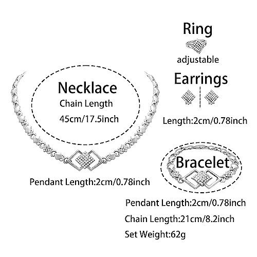 SYHOL Gold Jewelry Sets for Women 18K Gold/Silver Filled Jewelry Necklace Set Wedding Bridal Fashion Jewelry Sets Women Accessories Bracelets Earrings and Rings Sweetheart Gifts - color: X0030-Silver
