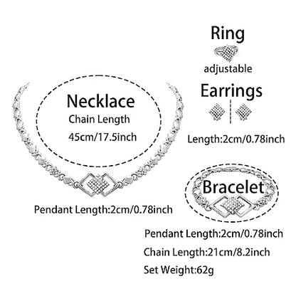 SYHOL Gold Jewelry Sets for Women 18K Gold/Silver Filled Jewelry Necklace Set Wedding Bridal Fashion Jewelry Sets Women Accessories Bracelets Earrings and Rings Sweetheart Gifts - color: X0030-Silver