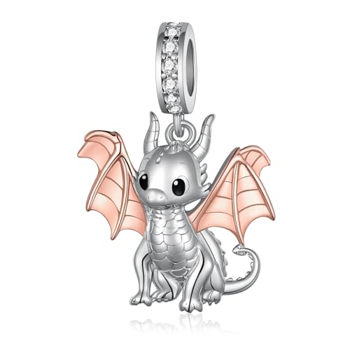 Cute Animals Charms 925 Sterling Silver Highland Cow/Dragon/Axolotl/Raccoon/Whale/Turtle/Cardinal/Hummingbird Charms for Bracelets for Women Cute Animal Charm Beads for Jewelry Making - style: Dragon Charm