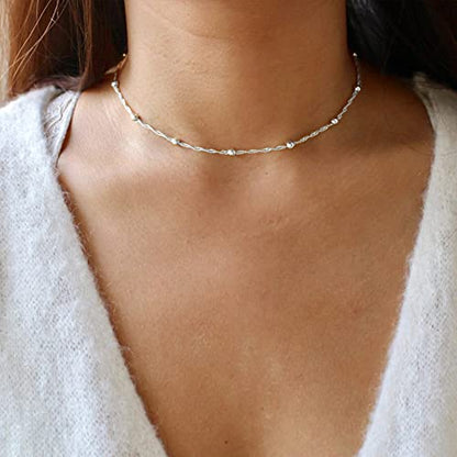 Turandoss Gold Layered Necklaces for Women - 14K Gold Plated Handmade Multilayer Bar Pearls Coin Disc Moon Butterfly Medallion Adjustable Dainty Layered Choker Necklaces for Women Jewelry - style: 3PCS Silver - Chain&Triangle&Bar