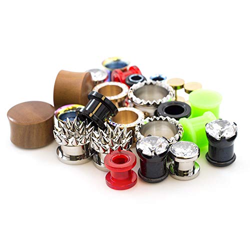12 pcs (6 Pairs) Earrings Ear Gauges Plugs Stone Ear Plugs Wood Tunnels Stretching Gauges Expander Body Piercing Randomly Picked Set Gauge - color: 4g (5 mm)