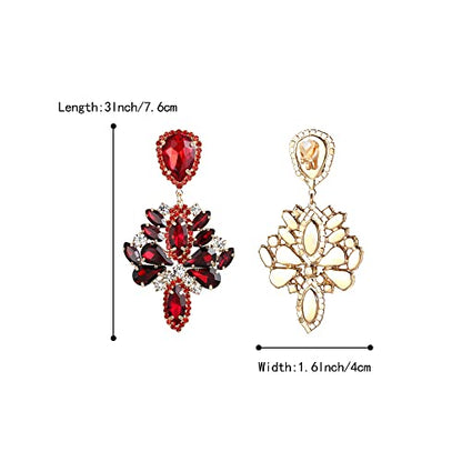 Clip-On Earrings Wedding Stunning Crystal Rhinestone Marquise Teardrop Cluster Dangle Earring for Women Party Prom Accessory - color: Ruby Color Gold-Tone