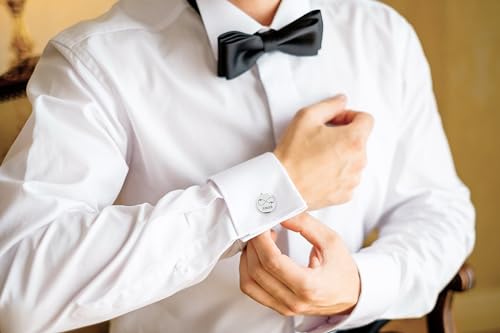 Custom engraved cufflinks for men, personalized wedding gift for groom, father of the bride & groom dad, best men, customized gold & silver cufflinks with dates, quotes or couples initials from bride - style: Infinity symbol & Last Name