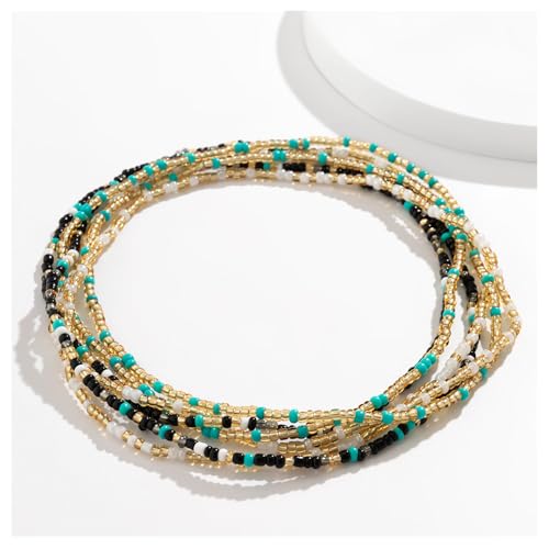 3Pcs/Set Boho Elastic Beads Waist Chains Jewelry Summer Beach Seed Beaded Belly Chain Jewelry Bikini Sexy Bead Waist Body Jewelry for Women - color: Blue