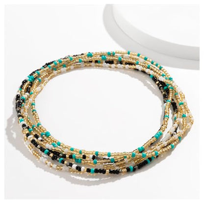 3Pcs/Set Boho Elastic Beads Waist Chains Jewelry Summer Beach Seed Beaded Belly Chain Jewelry Bikini Sexy Bead Waist Body Jewelry for Women - color: Blue