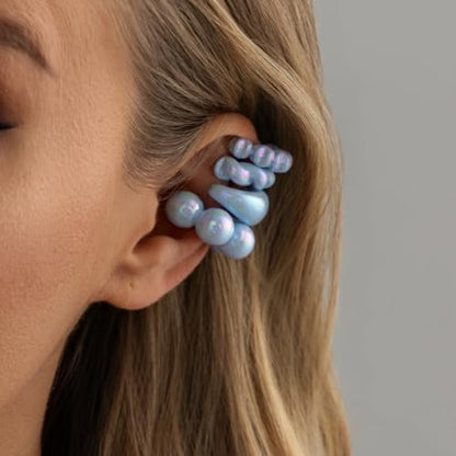Chunky Resin Ear Cuffs Earrings for Women 4Pcs Colorful Non Piercing Clip On Cartilage Hoop Earrings Trendy Jewelry - color: Blue