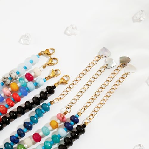 Joya Love Colorful Gemstone Beaded Necklaces For Women Trendy Rainbow Natural Stone Boho Handmade Stainless Steel Waterproof Strand Necklaces Jewelry For Women Gift - color: Black