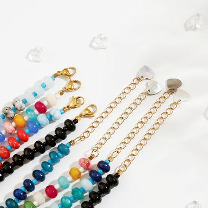 Joya Love Colorful Gemstone Beaded Necklaces For Women Trendy Rainbow Natural Stone Boho Handmade Stainless Steel Waterproof Strand Necklaces Jewelry For Women Gift - color: Black
