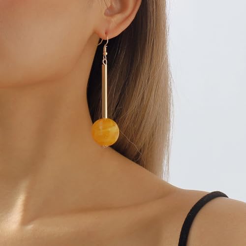 Acrylic Geometric Earrings Round Square Resin Earrings Lightweight Drop Earrings Resin Acetate Drop Dangle Hoop Earrings Long Tassel Fashion Jewelry Hollow Marble Design for Women - color: Yellow
