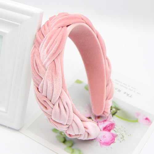 Pink Headbands for Women Braided Headbands Velvet Padded Hairbands Cute Hair Accessories for Women Girl - color: Pink