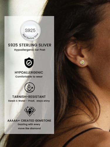 Bestyle 8mm Small Birthstone Earrings for Women with Hypoallergenic Sterling Silver Post,Sparkle Heart/Round Womens Studs Earrings, Great Birthday/Christmas/Anniversary Jewelry for Wife Mother - color: 08. Aug.Peridot-Heart