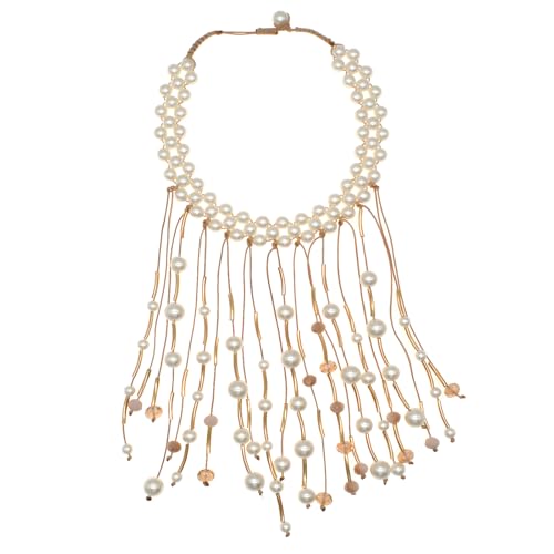 utop JNF Hand made Pearl Statement Necklace for Women Rhinestone Multilayer Crystal Necklaces Chunky Pearl Necklace Large Pearl Necklace and Earrings Set for Mother Mom's gift - color: bib pearl necklace white