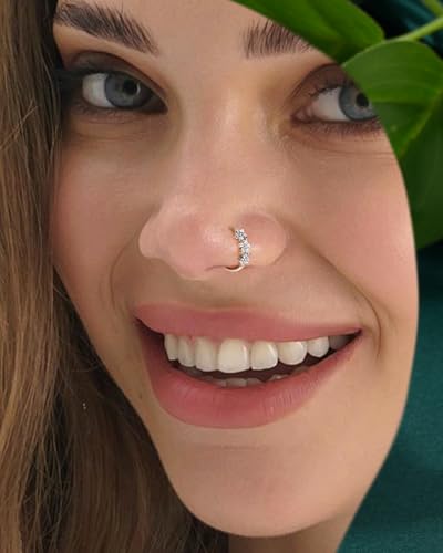 20G 925 Sterling Silver Small Thin Nose Ring Hoop for Women, Silver 7mm - 8mm Adjustable Half Hoop Nostril Piercing Jewelry - color: Z-Flower