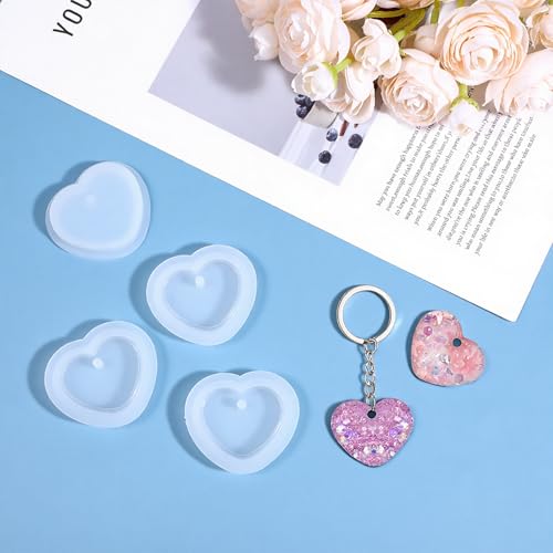 6 Pcs Heart Resin Mold Love Heart Shape Silicone Molds for Resin with Hole Cute Silicone Jewelry Casting for DIY Craft Pendant Necklace