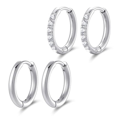 Small Hoop Earrings for Women, Stainless Steel Huggie Hoop earrings, 18G | 2/4/6 Pairs, 6mm/8mm/12mm Small Hoop Earrings, Lobe Helix Conch Tragus Daith Rook Cartilage Piercing Jewelry,Gold Silver - color: Silver-2 pairs-10mm