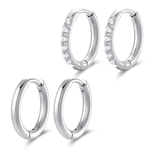 Small Hoop Earrings for Women, Stainless Steel Huggie Hoop earrings, 18G | 2/4/6 Pairs, 6mm/8mm/12mm Small Hoop Earrings, Lobe Helix Conch Tragus Daith Rook Cartilage Piercing Jewelry,Gold Silver - color: Silver-2 pairs-10mm