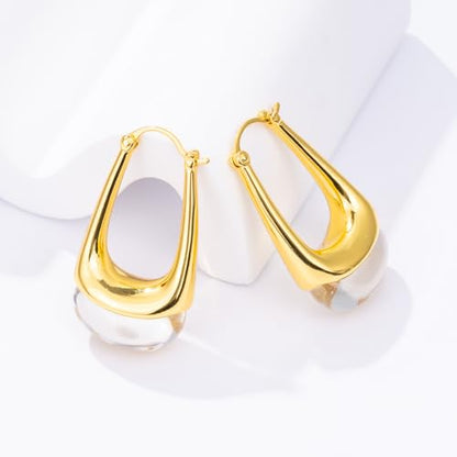 Acrylic Gold Hoop Earrings Chunky Statement Dangle Drop Huggie Earring Colorful Resin Jewelry for Women - color: Clear