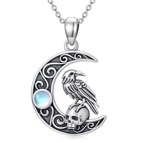 Sterling Silver Halloween Necklace Gothic Jewelry Gifts for Women Men - style: Skull Raven