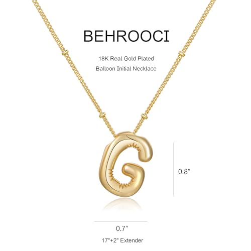 Gold Bubble Initial Necklace for Women Balloon Letter Necklace 18K Gold Plated Dainty Alphabet Pendant Puffy Name Personal Necklace - color: G