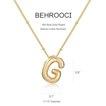 Gold Bubble Initial Necklace for Women Balloon Letter Necklace 18K Gold Plated Dainty Alphabet Pendant Puffy Name Personal Necklace - color: G
