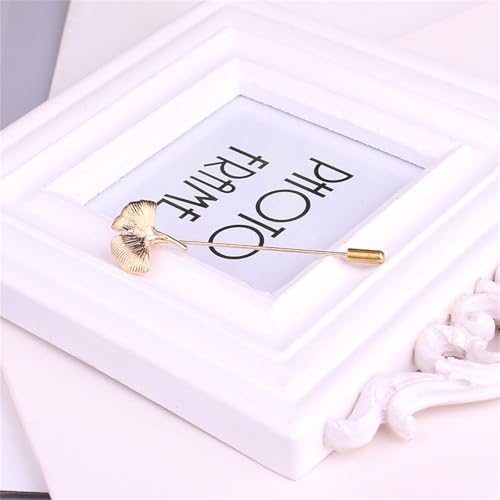 Dreuyet Simple Gold Silver Plated Long Brooch Pins with Cute Animal Antlers Leaves Plant Bees Rabbits Rose Flower Feather Brooch Jewelry for Women Men Elegant Suit Collar Lapel Pin - style: Ginkgo Leaves